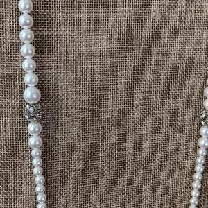 Vtg. Patented Carol Dauplaise Signed Faux Pearl And Crystal Necklace 38"